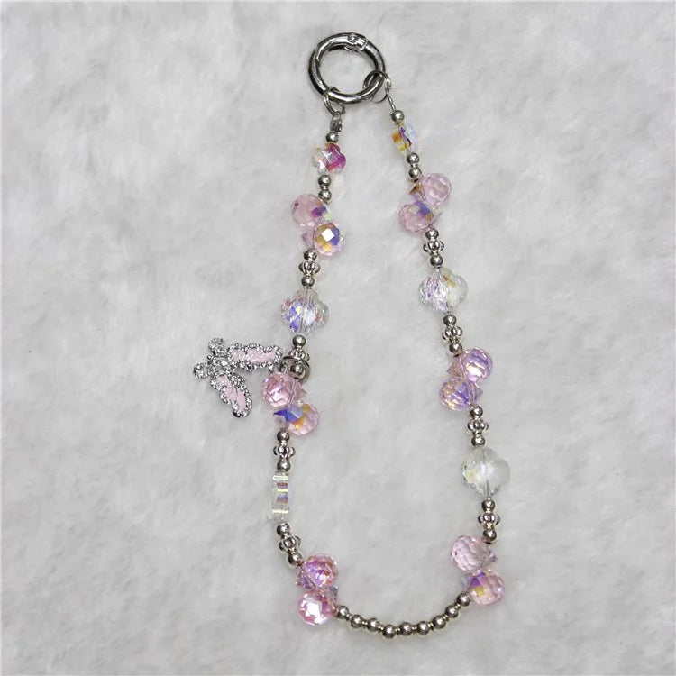 Cell Phone Lanyard 26cm Butterfly Charm Grape Beads Phone Chain Wrist Strap