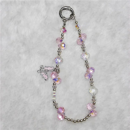 Cell Phone Lanyard 26cm Butterfly Charm Grape Beads Phone Chain Wrist Strap