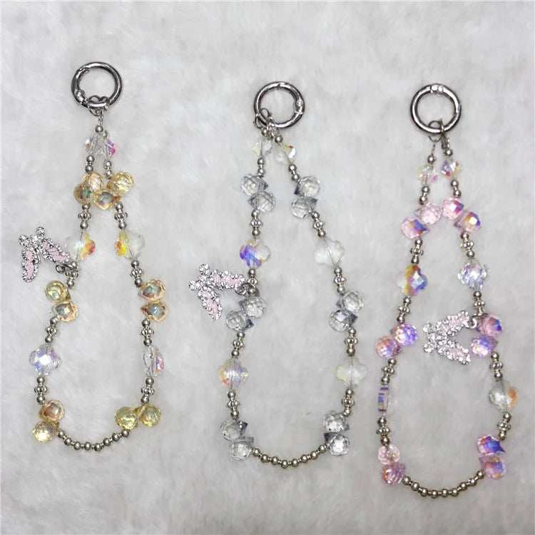 Cell Phone Lanyard 26cm Butterfly Charm Grape Beads Phone Chain Wrist Strap