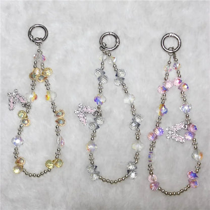 Cell Phone Lanyard 26cm Butterfly Charm Grape Beads Phone Chain Wrist Strap