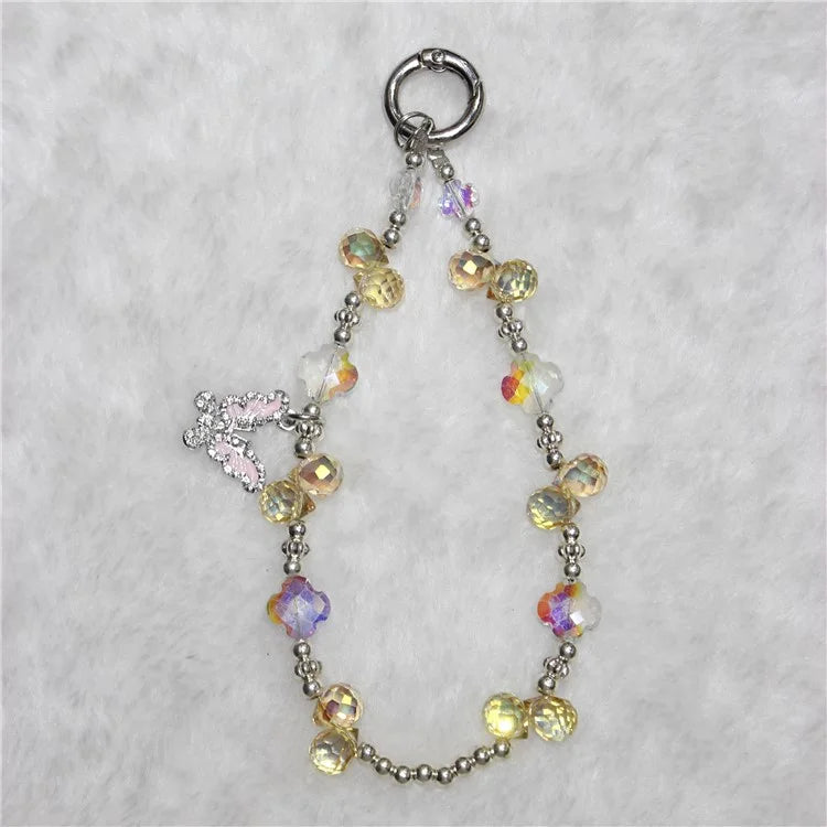 Cell Phone Lanyard 26cm Butterfly Charm Grape Beads Phone Chain Wrist Strap