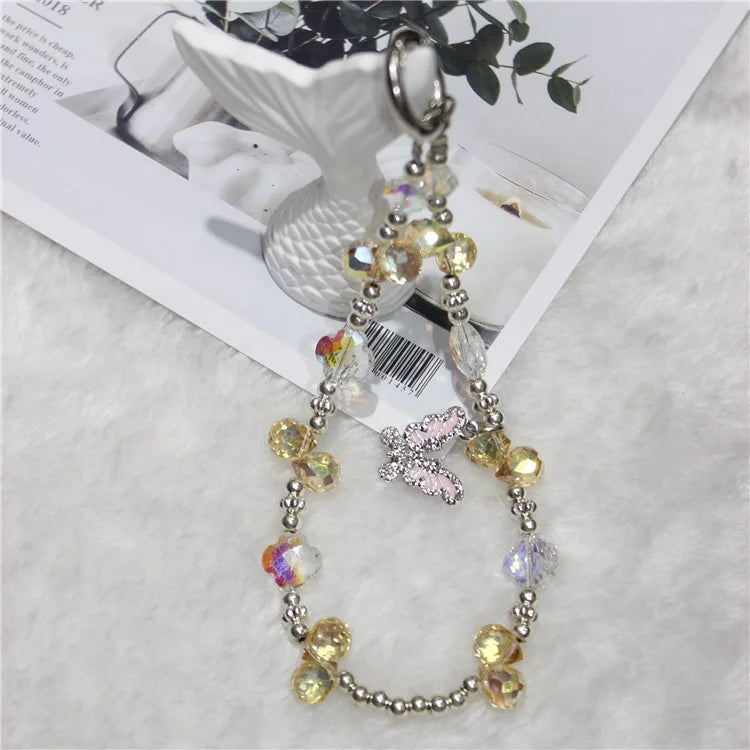 Cell Phone Lanyard 26cm Butterfly Charm Grape Beads Phone Chain Wrist Strap