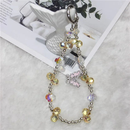 Cell Phone Lanyard 26cm Butterfly Charm Grape Beads Phone Chain Wrist Strap