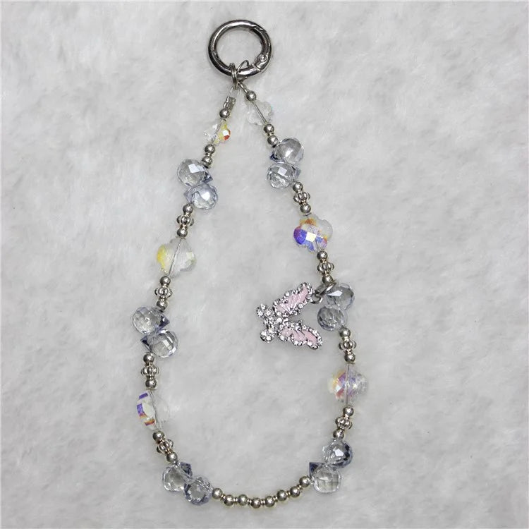 Cell Phone Lanyard 26cm Butterfly Charm Grape Beads Phone Chain Wrist Strap