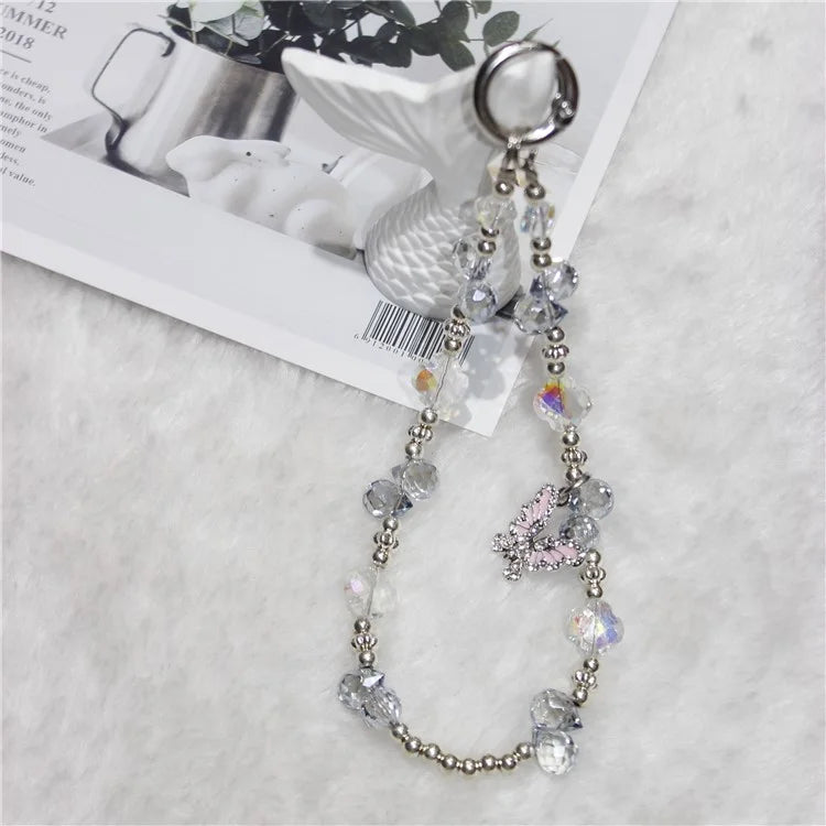Cell Phone Lanyard 26cm Butterfly Charm Grape Beads Phone Chain Wrist Strap