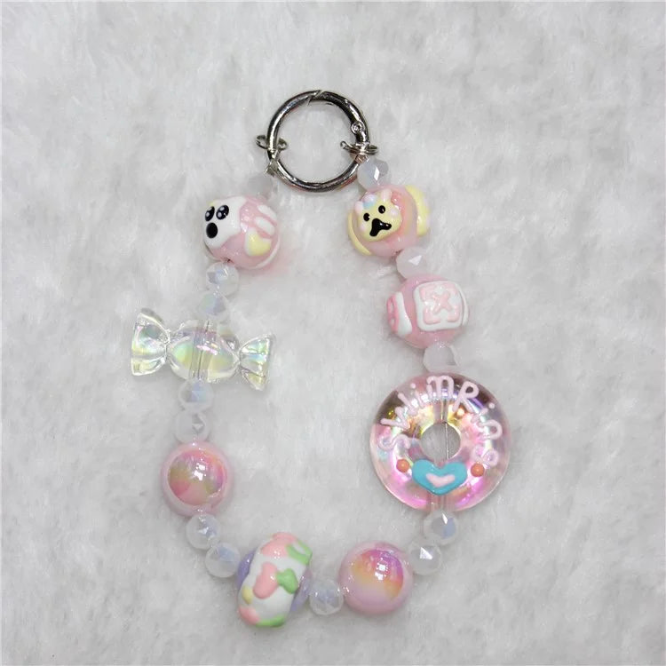 Beaded Phone Lanyard Anti-Lost Short 26cm Phone Charm Doughnut Wristlet Bracelet