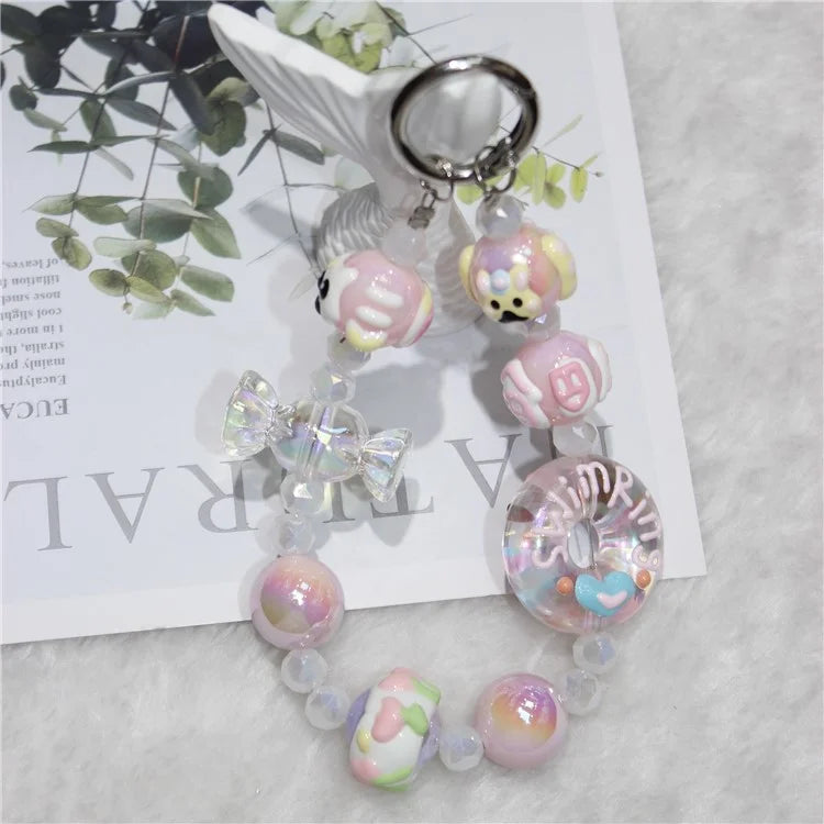 Beaded Phone Lanyard Anti-Lost Short 26cm Phone Charm Doughnut Wristlet Bracelet