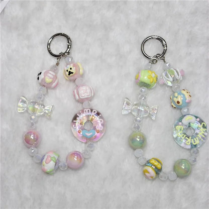 Beaded Phone Lanyard Anti-Lost Short 26cm Phone Charm Doughnut Wristlet Bracelet