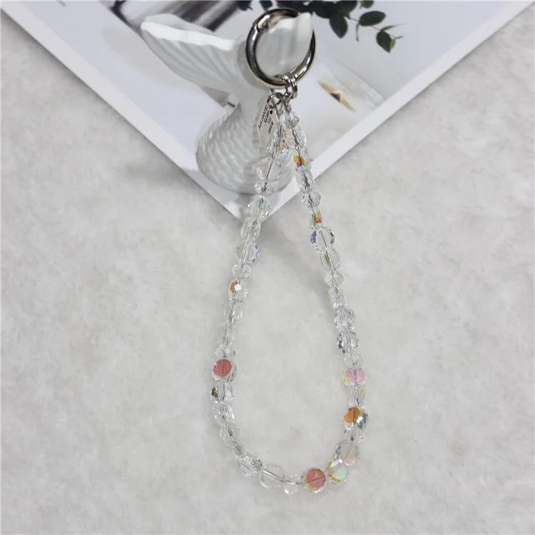 Crystal Bead Phone Lanyard Short 26cm Mobile Phone Bracelet Anti-Lost Chain