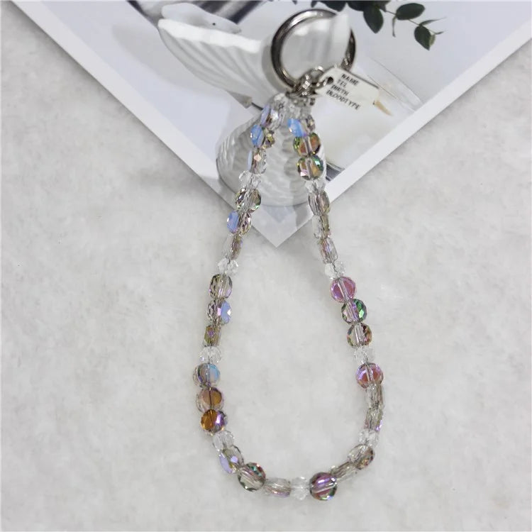 Crystal Bead Phone Lanyard Short 26cm Mobile Phone Bracelet Anti-Lost Chain