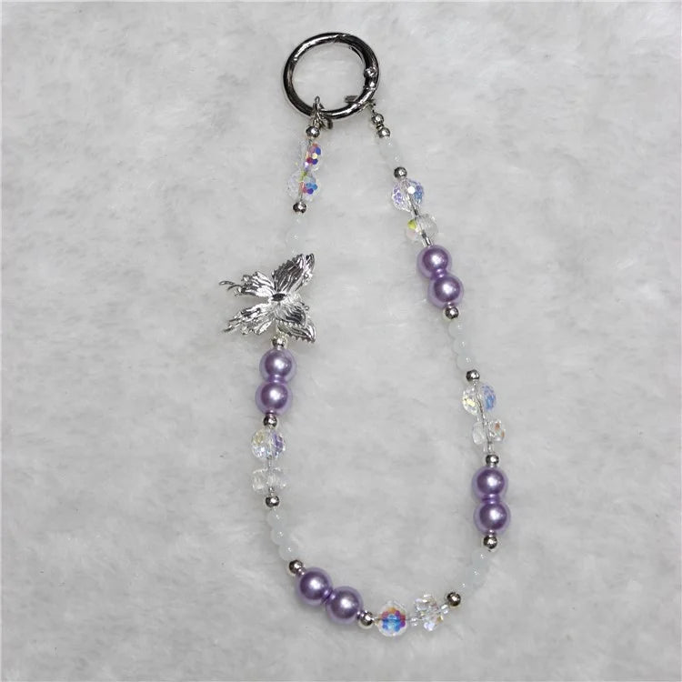 Bead Phone Lanyard Short 26cm Butterfly Hand Wrist Strap Phone Chain Strings