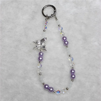 Bead Phone Lanyard Short 26cm Butterfly Hand Wrist Strap Phone Chain Strings
