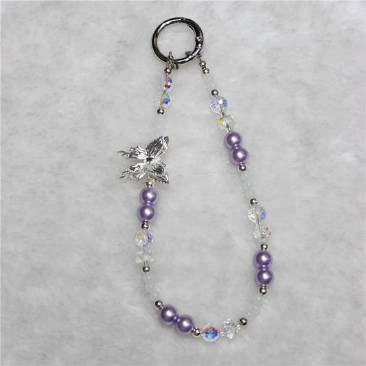 Bead Phone Lanyard Short 26cm Butterfly Hand Wrist Strap Phone Chain Strings