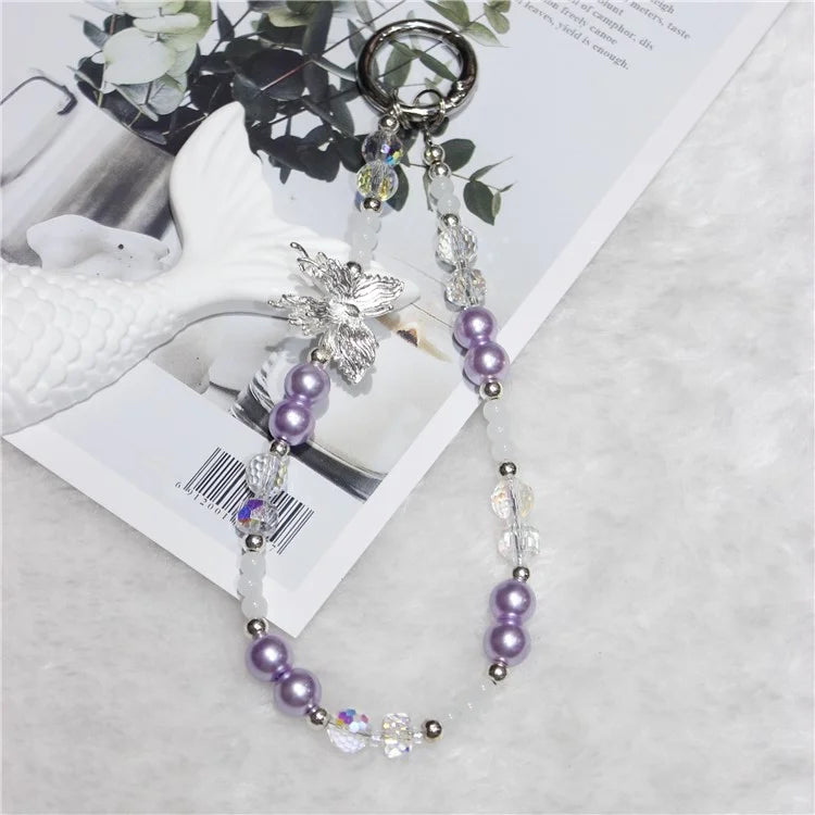 Bead Phone Lanyard Short 26cm Butterfly Hand Wrist Strap Phone Chain Strings