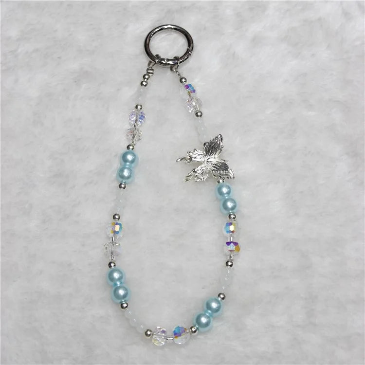 Bead Phone Lanyard Short 26cm Butterfly Hand Wrist Strap Phone Chain Strings