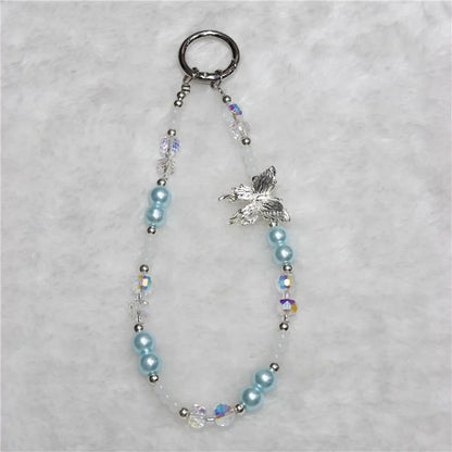 Bead Phone Lanyard Short 26cm Butterfly Hand Wrist Strap Phone Chain Strings