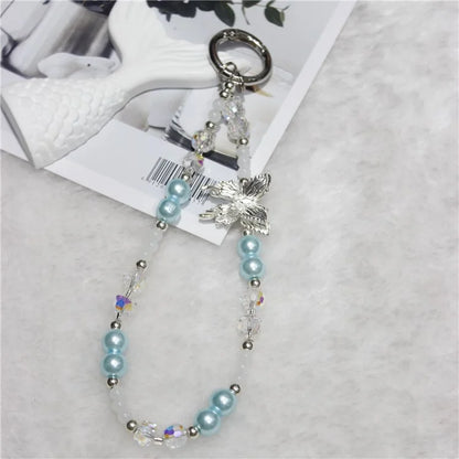 Bead Phone Lanyard Short 26cm Butterfly Hand Wrist Strap Phone Chain Strings