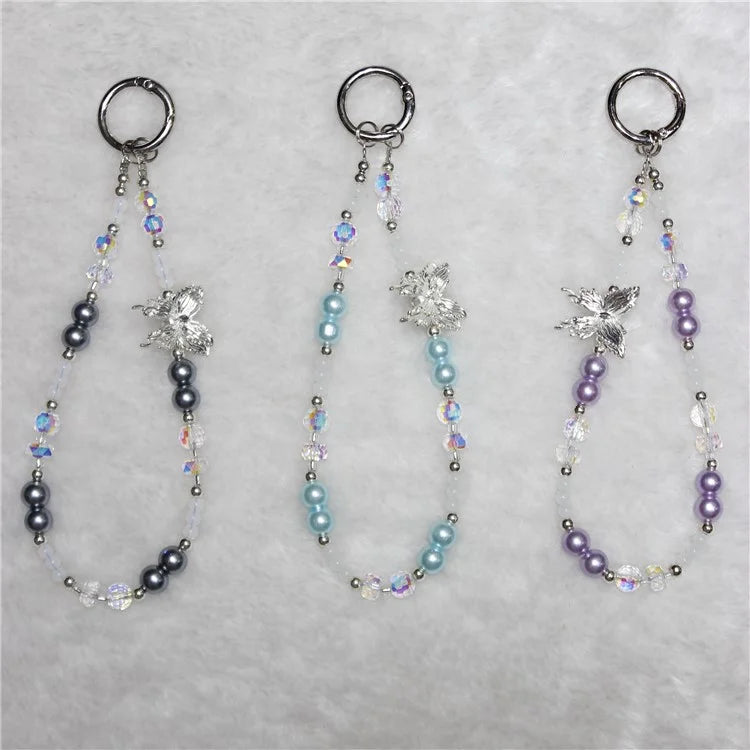 Bead Phone Lanyard Short 26cm Butterfly Hand Wrist Strap Phone Chain Strings