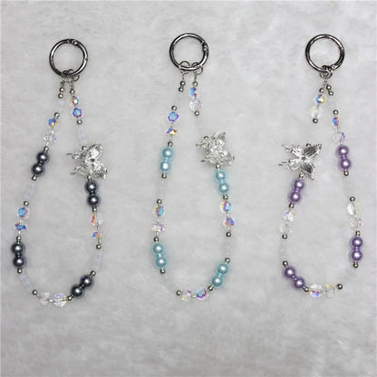 Bead Phone Lanyard Short 26cm Butterfly Hand Wrist Strap Phone Chain Strings