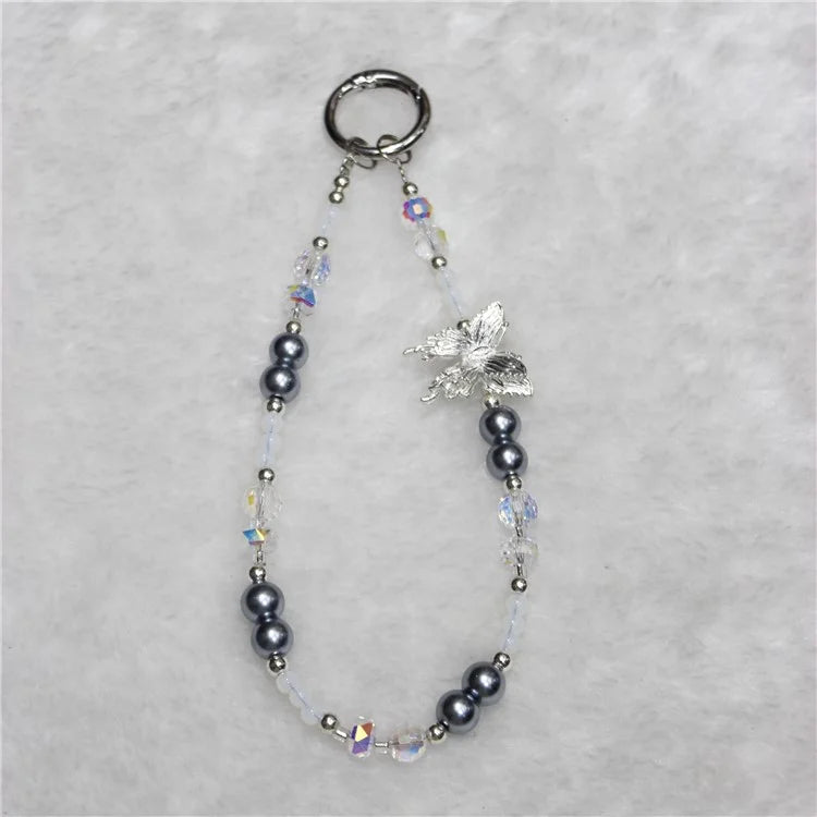 Bead Phone Lanyard Short 26cm Butterfly Hand Wrist Strap Phone Chain Strings