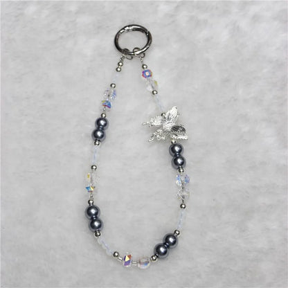 Bead Phone Lanyard Short 26cm Butterfly Hand Wrist Strap Phone Chain Strings