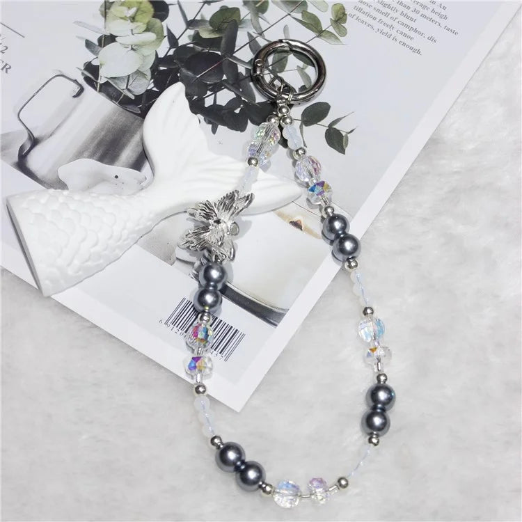 Bead Phone Lanyard Short 26cm Butterfly Hand Wrist Strap Phone Chain Strings