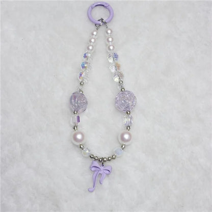 Phone Wrist Strap Short 26cm Flower Bow Accents Beaded Phone Bracelet Strap