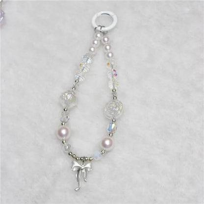 Phone Wrist Strap Short 26cm Flower Bow Accents Beaded Phone Bracelet Strap
