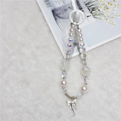Phone Wrist Strap Short 26cm Flower Bow Accents Beaded Phone Bracelet Strap