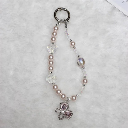 Pearl Beaded Phone Lanyard Short 26cm Butterfly Anti-Lost Wrist Chain Phone Bracelet