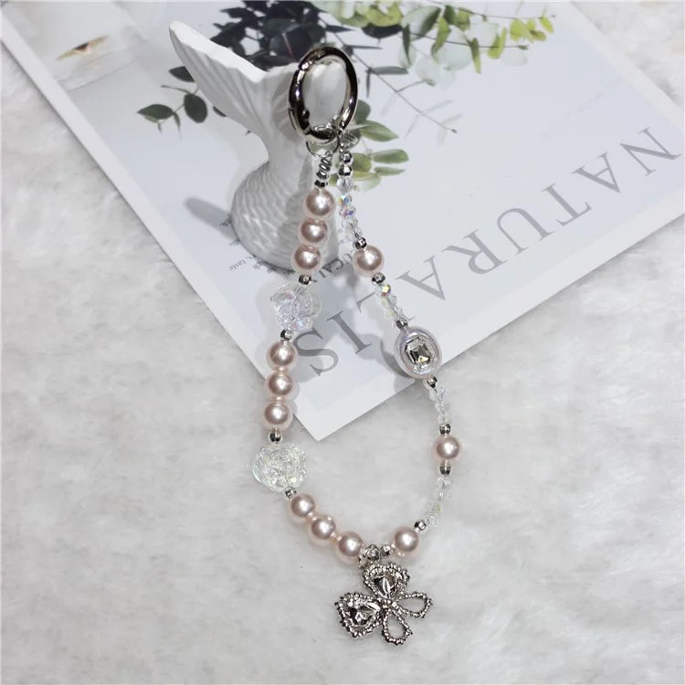 Pearl Beaded Phone Lanyard Short 26cm Butterfly Anti-Lost Wrist Chain Phone Bracelet