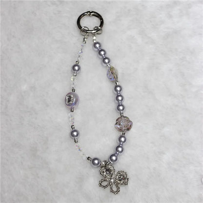 Pearl Beaded Phone Lanyard Short 26cm Butterfly Anti-Lost Wrist Chain Phone Bracelet
