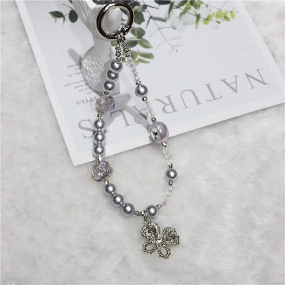 Pearl Beaded Phone Lanyard Short 26cm Butterfly Anti-Lost Wrist Chain Phone Bracelet