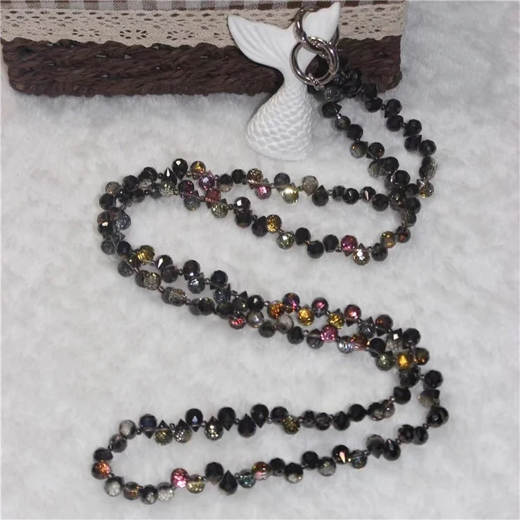 Phone Strap Strawberry Crystal Beads Necklace Crossbody Neck Lanyard with Tether Tab, Total Length: 120cm