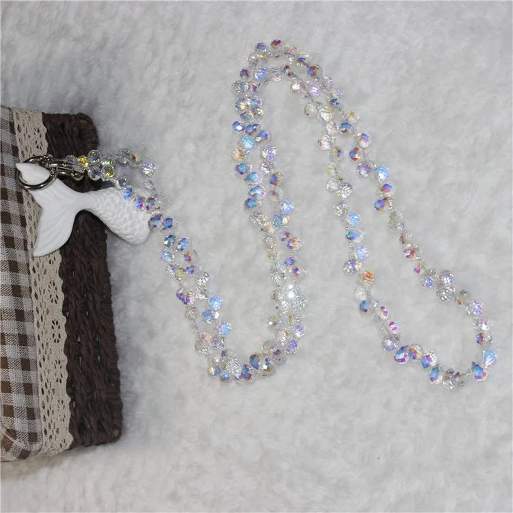 Phone Strap Strawberry Crystal Beads Necklace Crossbody Neck Lanyard with Tether Tab, Total Length: 120cm