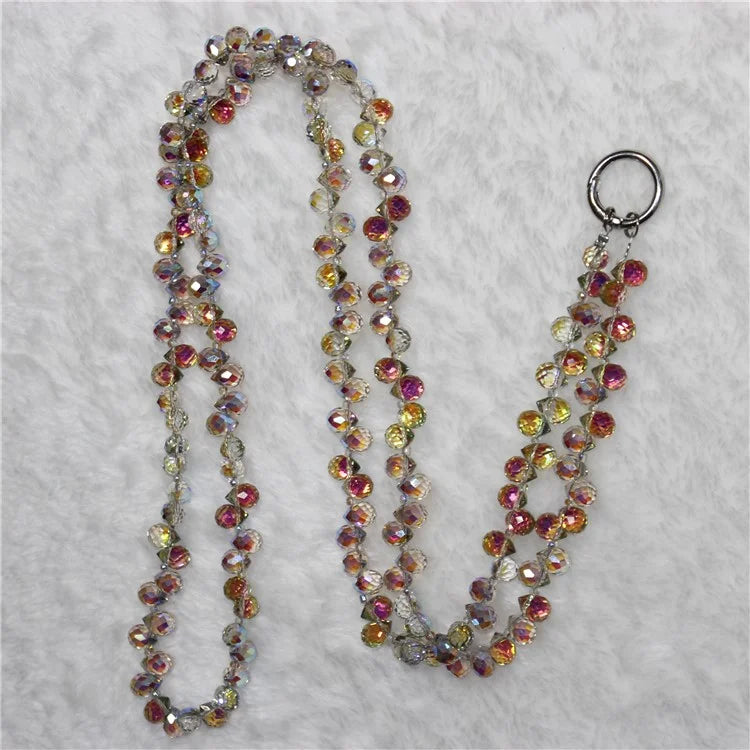 Phone Strap Strawberry Crystal Beads Necklace Crossbody Neck Lanyard with Tether Tab, Total Length: 120cm