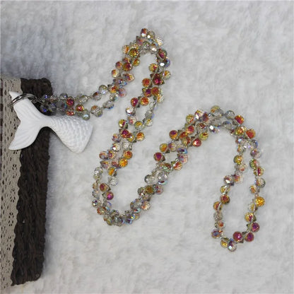 Phone Strap Strawberry Crystal Beads Necklace Crossbody Neck Lanyard with Tether Tab, Total Length: 120cm
