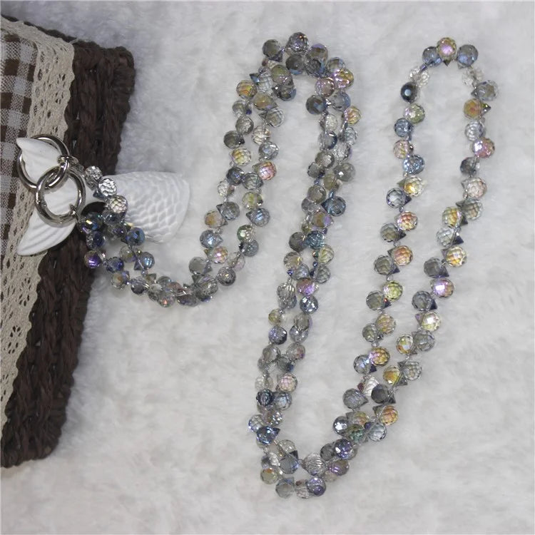 Phone Strap Strawberry Crystal Beads Necklace Crossbody Neck Lanyard with Tether Tab, Total Length: 120cm