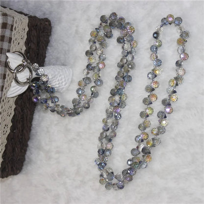 Phone Strap Strawberry Crystal Beads Necklace Crossbody Neck Lanyard with Tether Tab, Total Length: 120cm