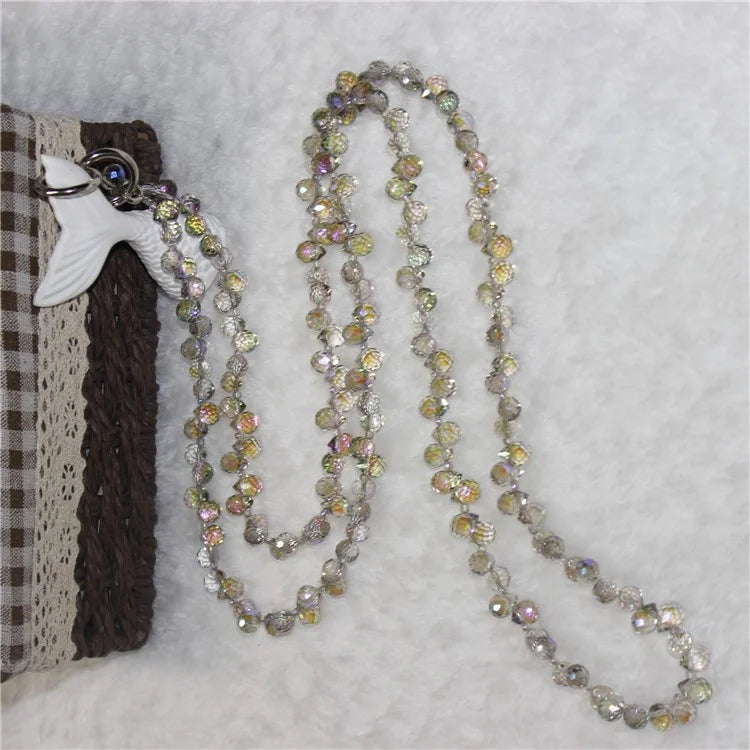 Phone Strap Strawberry Crystal Beads Necklace Crossbody Neck Lanyard with Tether Tab, Total Length: 120cm
