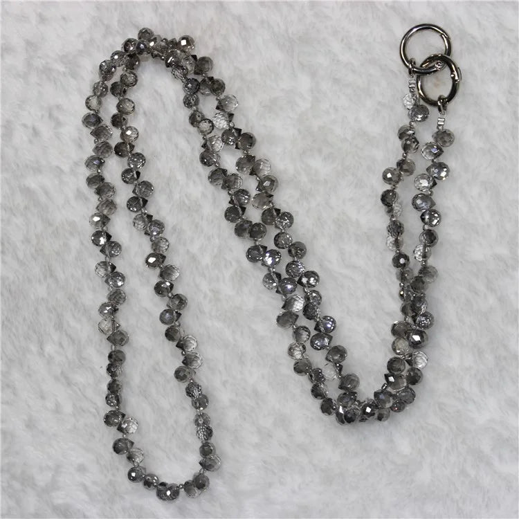 Phone Strap Strawberry Crystal Beads Necklace Crossbody Neck Lanyard with Tether Tab, Total Length: 120cm