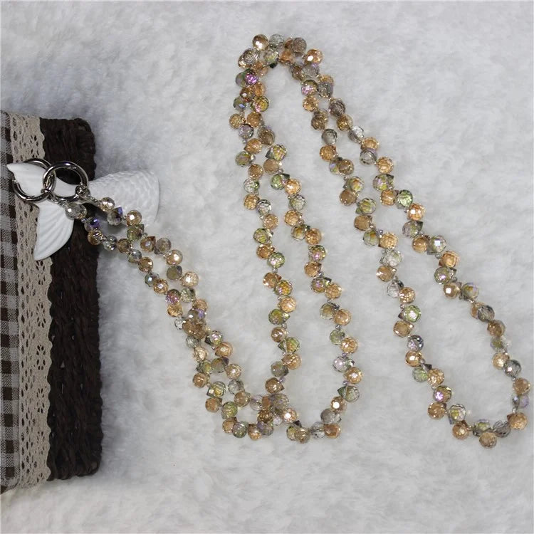 Phone Strap Strawberry Crystal Beads Necklace Crossbody Neck Lanyard with Tether Tab, Total Length: 120cm