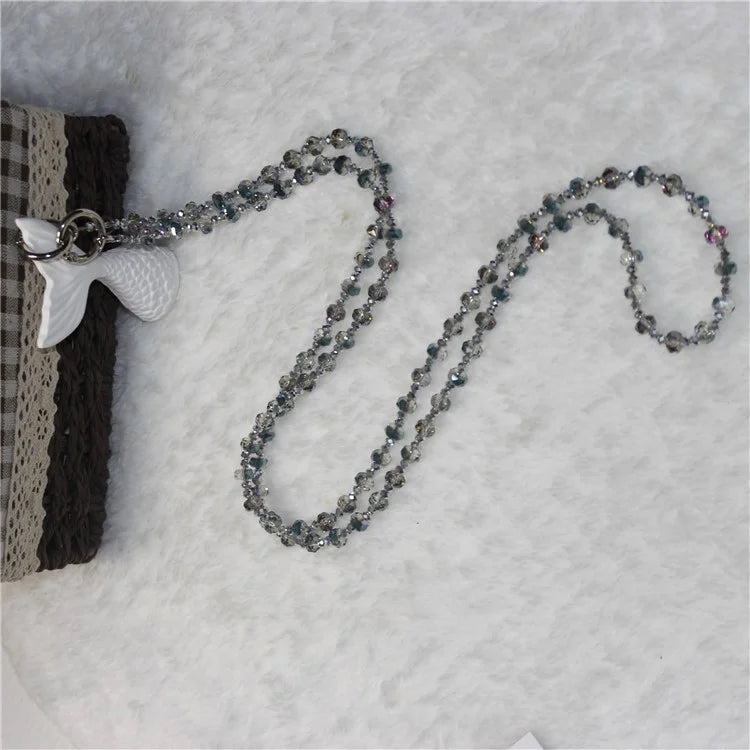 Mobile Phone Lanyard Wheel Crystal Beads Crossbody Phone Beads Strap with Tether Tab, Total Length: 120cm