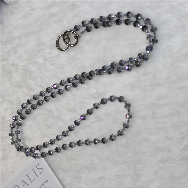 Mobile Phone Lanyard Wheel Crystal Beads Crossbody Phone Beads Strap with Tether Tab, Total Length: 120cm