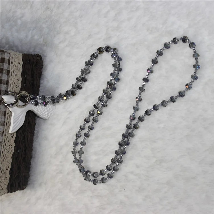 Mobile Phone Lanyard Wheel Crystal Beads Crossbody Phone Beads Strap with Tether Tab, Total Length: 120cm