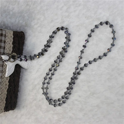 Mobile Phone Lanyard Wheel Crystal Beads Crossbody Phone Beads Strap with Tether Tab, Total Length: 120cm