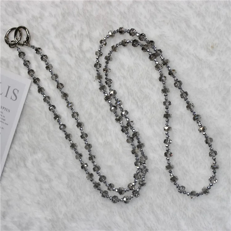 Mobile Phone Lanyard Wheel Crystal Beads Crossbody Phone Beads Strap with Tether Tab, Total Length: 120cm