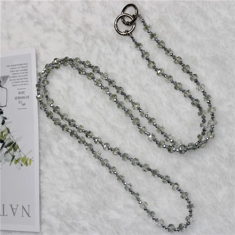 Mobile Phone Lanyard Wheel Crystal Beads Crossbody Phone Beads Strap with Tether Tab, Total Length: 120cm