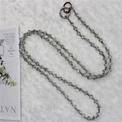 Mobile Phone Lanyard Wheel Crystal Beads Crossbody Phone Beads Strap with Tether Tab, Total Length: 120cm