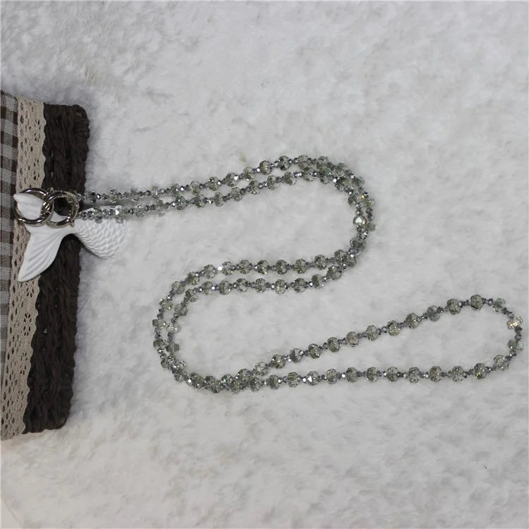 Mobile Phone Lanyard Wheel Crystal Beads Crossbody Phone Beads Strap with Tether Tab, Total Length: 120cm